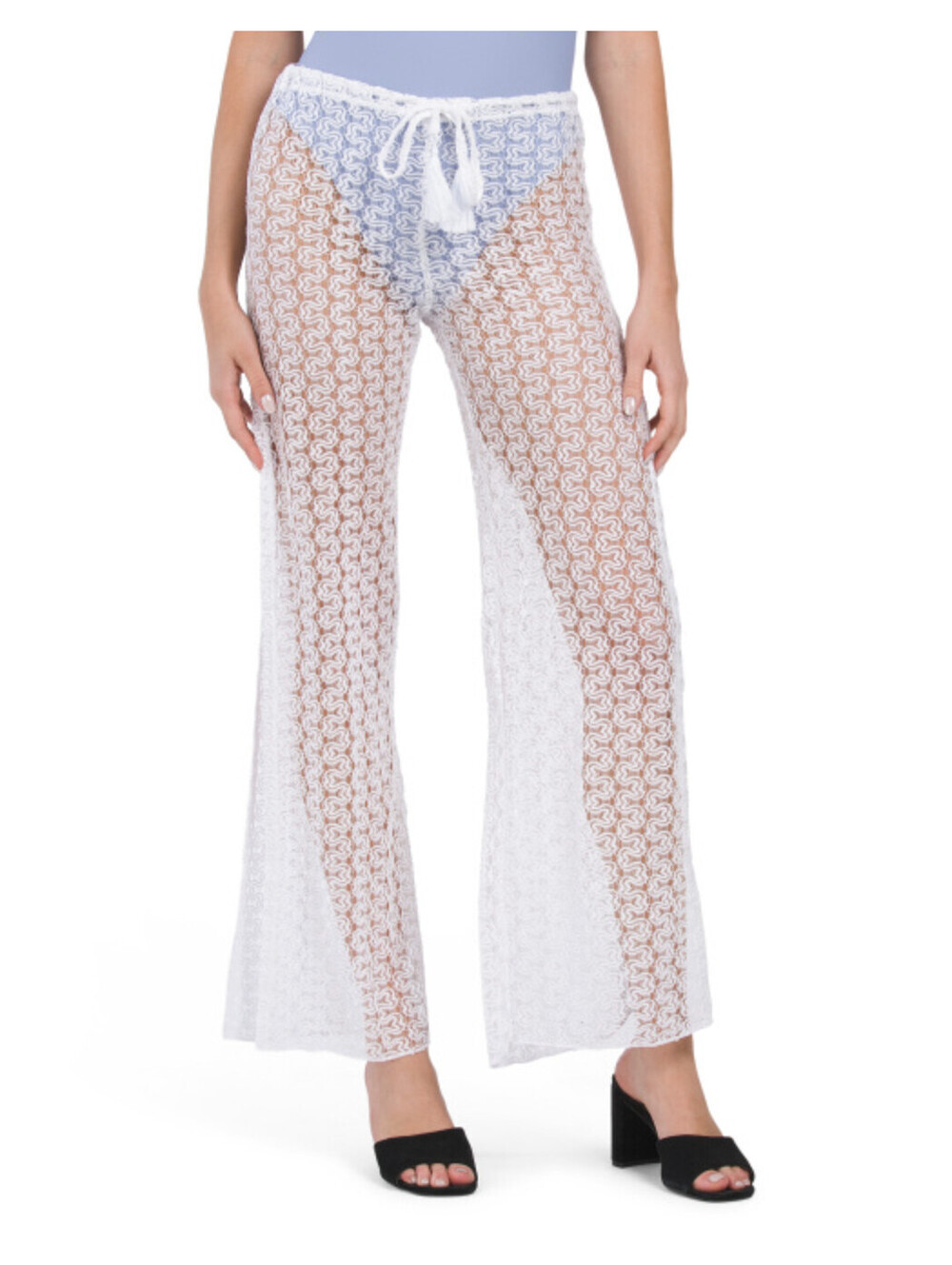 BECCA Split Leg Crochet White Cover-up Beach Pants Size L